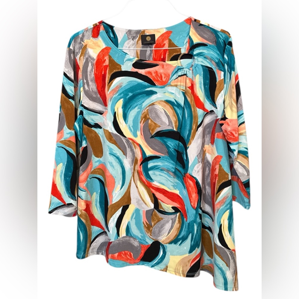 JM Collection Multicolor Brushstrokes Blouse Gold Accent Size PXL